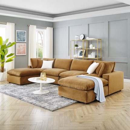 Overstuffed Performance Velvet 6-Piece Sectional Sofa