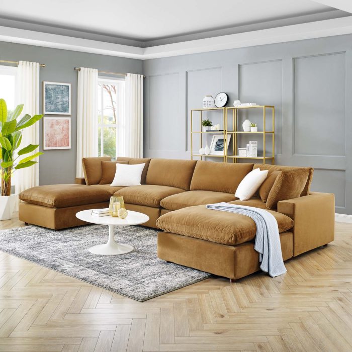 Overstuffed Performance Velvet 6-Piece Sectional Sofa