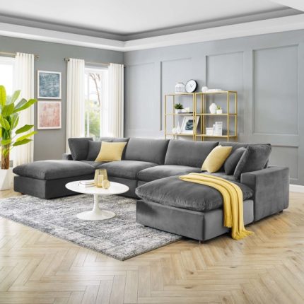 Overstuffed Performance Velvet 6-Piece Sectional Sofa