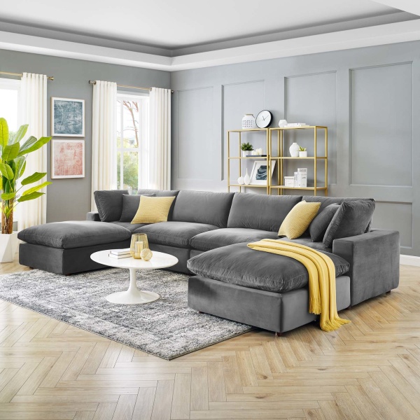 Overstuffed Performance Velvet 6-Piece Sectional Sofa Overstuffed Performance Velvet 6-Piece Sectional Sofa