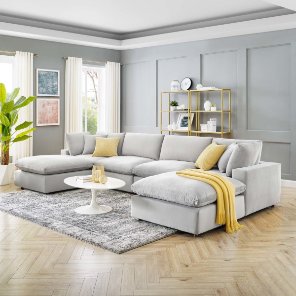 Overstuffed Performance Velvet 6-Piece Sectional Sofa Overstuffed Performance Velvet 6-Piece Sectional Sofa