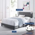 Velvet Platform Bed - Gray, Twin