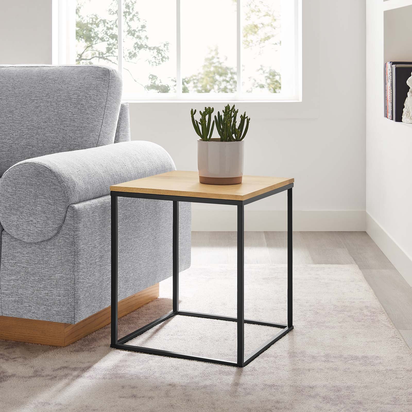 1 Zora Square Wood and Metal Side Table - Image 1