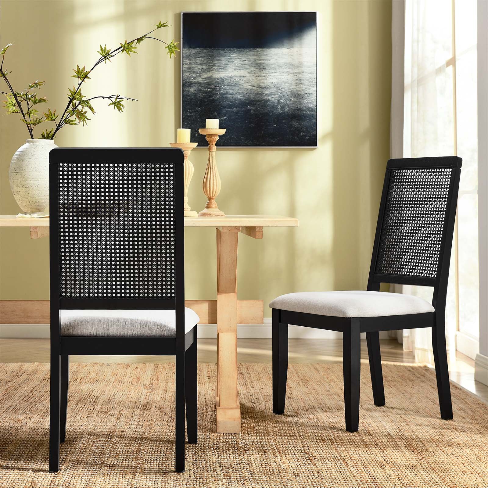 BB1 Arlo Faux Rattan and Wood Dining Side Chairs
