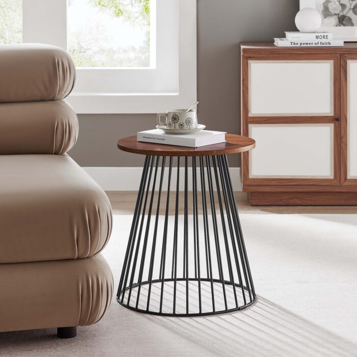 Valeo Round Wood and Metal Side Table - Image 1